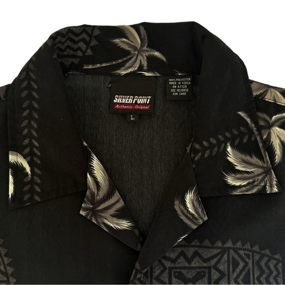 Silver Point Hawaiian Short Sleeve Shirt – Black & Gray Palm Print – Size Large - Picture 7 of 9